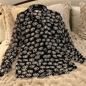 Top shop button up long sleeve semi sheer loose fit top